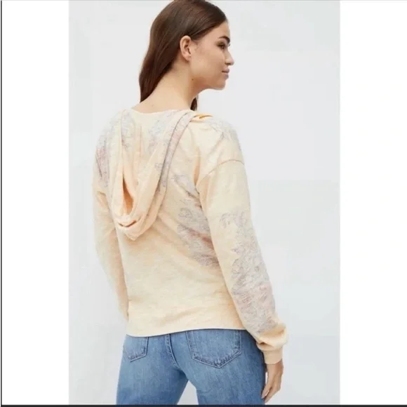 ANTHROPOLOGIE Floral V-Neck Hoodie Pullover Long Sleeve Tops Size S NWT